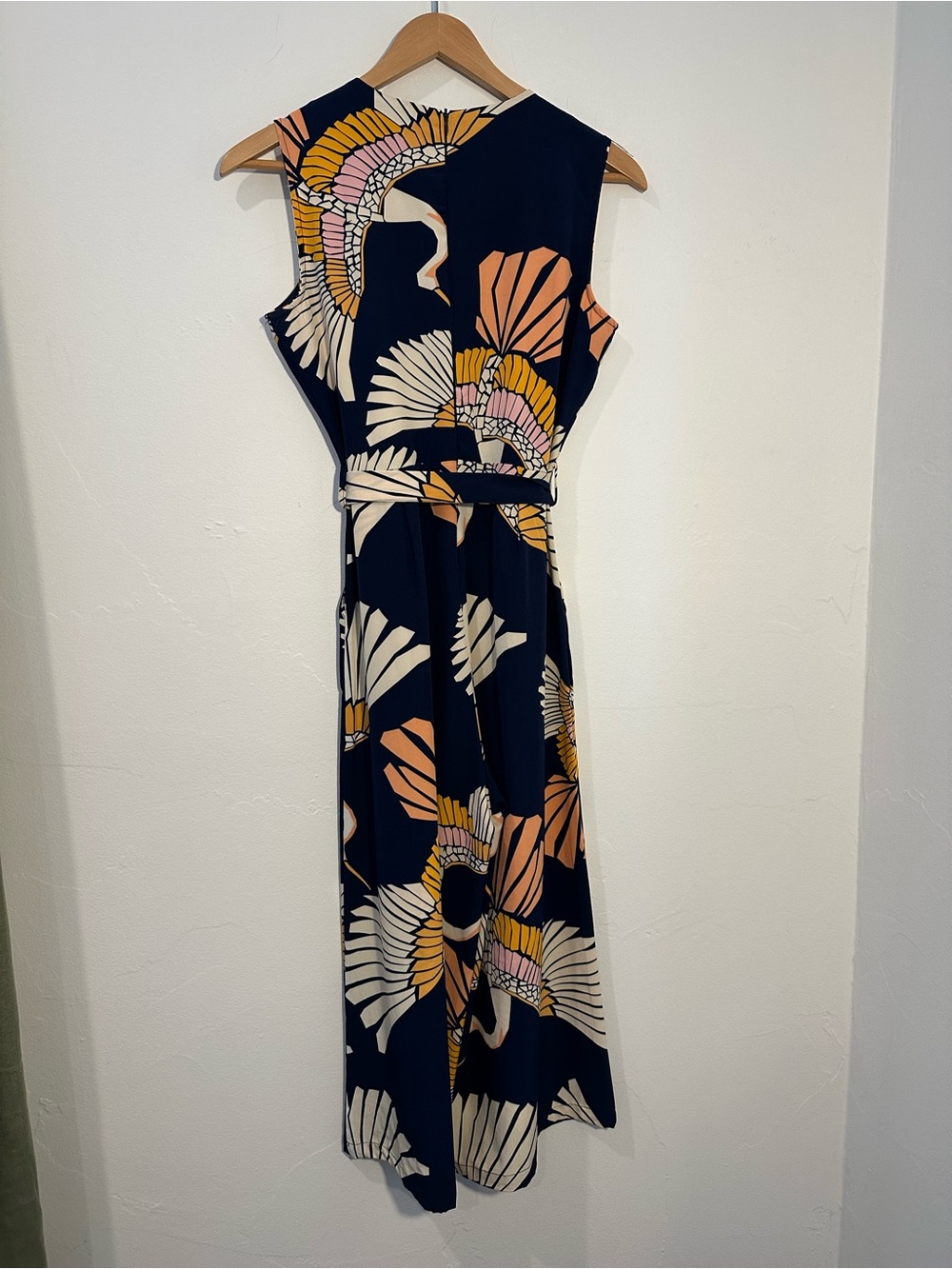 Sleeveless Navy Crane-Print Wide-Leg Jumpsuit - Picture 3 of 13